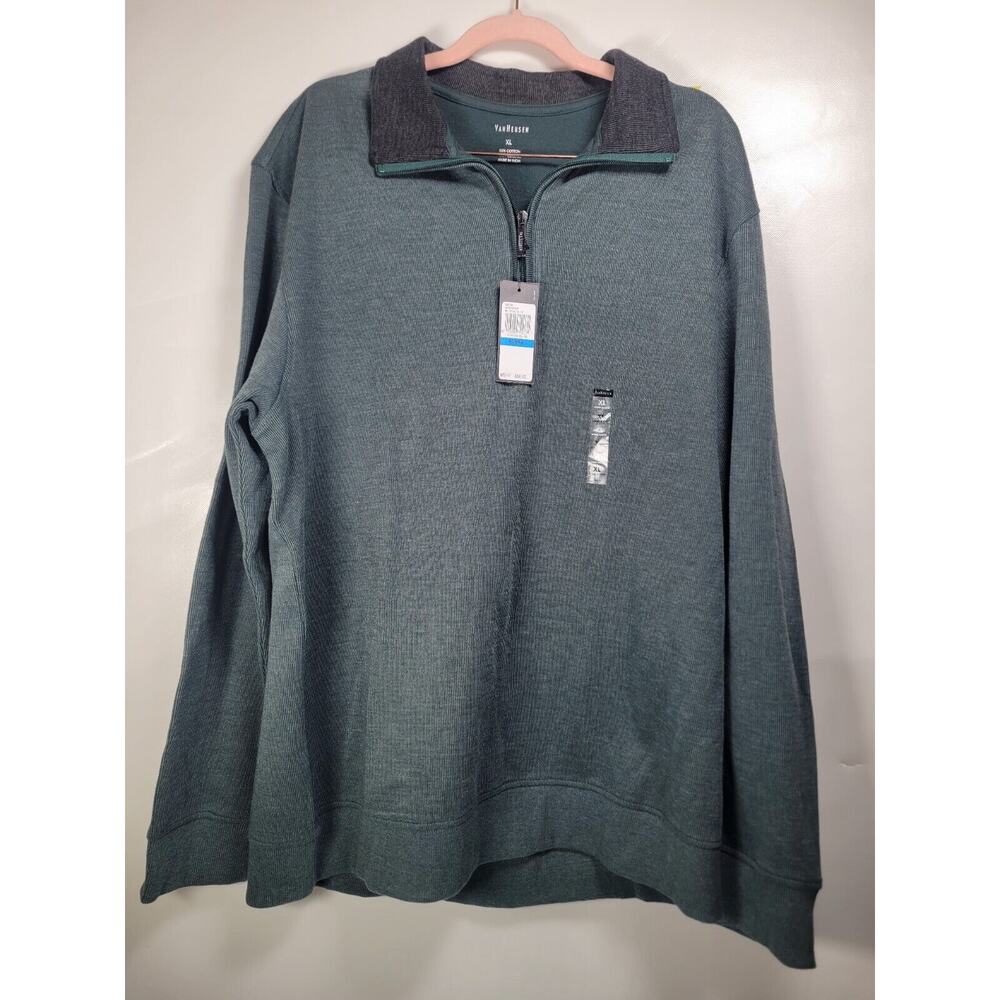 Van Heusen Sweater Men's Size XL Green Long Sleeve 1/4 Zip Casual